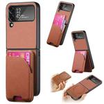 For Samsung Galaxy Z Flip4 Twill Fabric Leather Skin Card Bag Magnetic Back Phone Case(Brown)