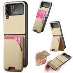 For Samsung Galaxy Z Flip4 Twill Fabric Leather Skin Card Bag Magnetic Back Phone Case(Khaki)