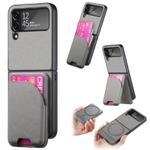 For Samsung Galaxy Z Flip4 Twill Fabric Leather Skin Card Bag Magnetic Back Phone Case(Gray)