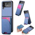 For Samsung Galaxy Z Flip4 Twill Fabric Leather Skin Card Bag Magnetic Back Phone Case(Blue)