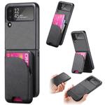 For Samsung Galaxy Z Flip3 5G Twill Fabric Leather Skin Card Bag Magnetic Back Phone Case(Black)