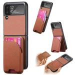 For Samsung Galaxy Z Flip3 5G Twill Fabric Leather Skin Card Bag Magnetic Back Phone Case(Brown)