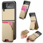 For Samsung Galaxy Z Flip3 5G Twill Fabric Leather Skin Card Bag Magnetic Back Phone Case(Khaki)