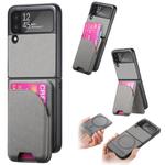 For Samsung Galaxy Z Flip3 5G Twill Fabric Leather Skin Card Bag Magnetic Back Phone Case(Gray)