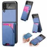 For Samsung Galaxy Z Flip3 5G Twill Fabric Leather Skin Card Bag Magnetic Back Phone Case(Blue)