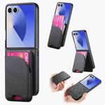 For Samsung Galaxy Z Flip7 5G Twill Fabric Leather Skin Card Bag Magnetic Back Phone Case(Black)