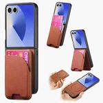 For Samsung Galaxy Z Flip7 5G Twill Fabric Leather Skin Card Bag Magnetic Back Phone Case(Brown)
