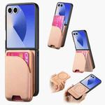 For Samsung Galaxy Z Flip7 5G Twill Fabric Leather Skin Card Bag Magnetic Back Phone Case(Pink)