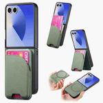 For Samsung Galaxy Z Flip7 5G Twill Fabric Leather Skin Card Bag Magnetic Back Phone Case(Green)