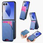 For Samsung Galaxy Z Flip7 5G Twill Fabric Leather Skin Card Bag Magnetic Back Phone Case(Blue)