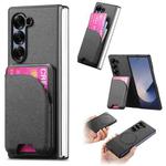 For Samsung Galaxy Z Fold6 Twill Fabric Leather Skin Card Bag Magnetic Back Phone Case(Black)