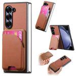 For Samsung Galaxy Z Fold5 Twill Fabric Leather Skin Card Bag Magnetic Back Phone Case(Brown)