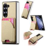 For Samsung Galaxy Z Fold5 Twill Fabric Leather Skin Card Bag Magnetic Back Phone Case(Khaki)
