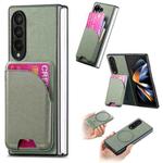 For Samsung Galaxy Z Fold4 Twill Fabric Leather Skin Card Bag Magnetic Back Phone Case(Green)