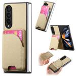 For Samsung Galaxy Z Fold4 Twill Fabric Leather Skin Card Bag Magnetic Back Phone Case(Khaki)