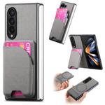 For Samsung Galaxy Z Fold4 Twill Fabric Leather Skin Card Bag Magnetic Back Phone Case(Gray)