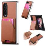 For Samsung Galaxy Z Fold3 5G Twill Fabric Leather Skin Card Bag Magnetic Back Phone Case(Brown)