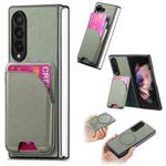 For Samsung Galaxy Z Fold3 5G Twill Fabric Leather Skin Card Bag Magnetic Back Phone Case(Green)