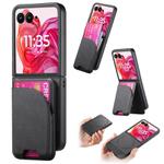 For Motorola Razr 50 Ultra Twill Fabric Leather Skin Card Bag Magnetic Back Phone Case(Black)