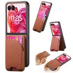 For Motorola Razr 50 Ultra Twill Fabric Leather Skin Card Bag Magnetic Back Phone Case(Brown)