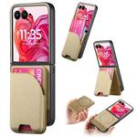 For Motorola Razr 50 Ultra Twill Fabric Leather Skin Card Bag Magnetic Back Phone Case(Khaki)