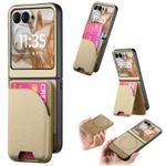 For Motorola Razr 40 Twill Fabric Leather Skin Card Bag Magnetic Back Phone Case(Khaki)