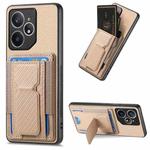 For Realme Neo7 Carbon Fiber Fold Stand Elastic Card Bag Phone Case(Khaki)