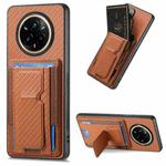 For Realme 14 Pro Carbon Fiber Fold Stand Elastic Card Bag Phone Case(Brown)