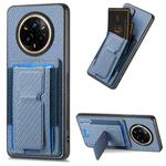 For Realme 14 Pro+ Carbon Fiber Fold Stand Elastic Card Bag Phone Case(Blue)