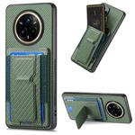 For Realme 14 Pro+ Carbon Fiber Fold Stand Elastic Card Bag Phone Case(Green)