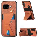 For Google Pixel 9a Carbon Fiber Wallet Flip Card K-shaped Holder Phone Case(Brown)