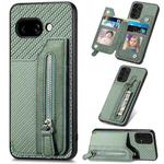 For Google Pixel 9a Carbon Fiber Horizontal Flip Zipper Wallet Phone Case(Green)