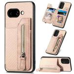 For Google Pixel 9a Carbon Fiber Horizontal Flip Zipper Wallet Phone Case(Khaki)