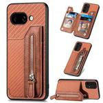 For Google Pixel 9a Carbon Fiber Horizontal Flip Zipper Wallet Phone Case(Brown)