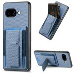 For Google Pixel 9a Carbon Fiber Fold Stand Elastic Card Bag Phone Case(Blue)