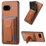 For Google Pixel 9a Carbon Fiber Fold Stand Elastic Card Bag Phone Case(Brown)