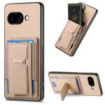 For Google Pixel 9a Carbon Fiber Fold Stand Elastic Card Bag Phone Case(Khaki)
