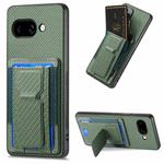 For Google Pixel 9a Carbon Fiber Fold Stand Elastic Card Bag Phone Case(Green)