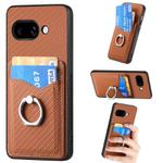 For Google Pixel 9a Carbon Fiber Card Wallet Ring Phone Case(Brown)