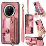 For Huawei Mate 70 Retro Cross Wristband Wallet Leather Back Phone Case(Pink)