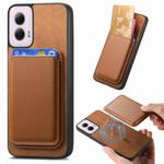For Motorola Moto G35 Retro Magsafe Card Bag PU Back Cover Phone Case(Brown)