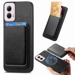 For Motorola Moto G Play 2024 4G Retro Magsafe Card Bag PU Back Cover Phone Case(Black)