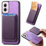 For Motorola Moto G Power 2024 5G Retro Magsafe Card Bag PU Back Cover Phone Case(Purple)