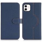 For iPhone 11 Genuine Leather Card Wallet MagSafe Phone Case(Litchi Dark Blue)