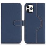 For iPhone 11 Pro Max Genuine Leather Card Wallet MagSafe Phone Case(Litchi Dark Blue)