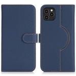 For iPhone 12 / 12 Pro Genuine Leather Card Wallet MagSafe Phone Case(Litchi Dark Blue)