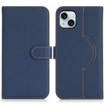 For iPhone 15 Genuine Leather Card Wallet MagSafe Phone Case(Litchi Dark Blue)