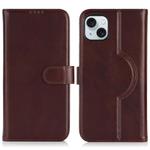 For iPhone 15 Plus / 14 Plus Genuine Leather Card Wallet MagSafe Phone Case(Dark Brown)