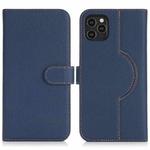 For iPhone 15 Pro Max Genuine Leather Card Wallet MagSafe Phone Case(Litchi Dark Blue)