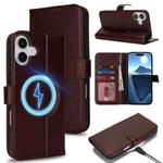 For iPhone 16 Plus Genuine Leather Card Wallet MagSafe Phone Case(Dark Brown)